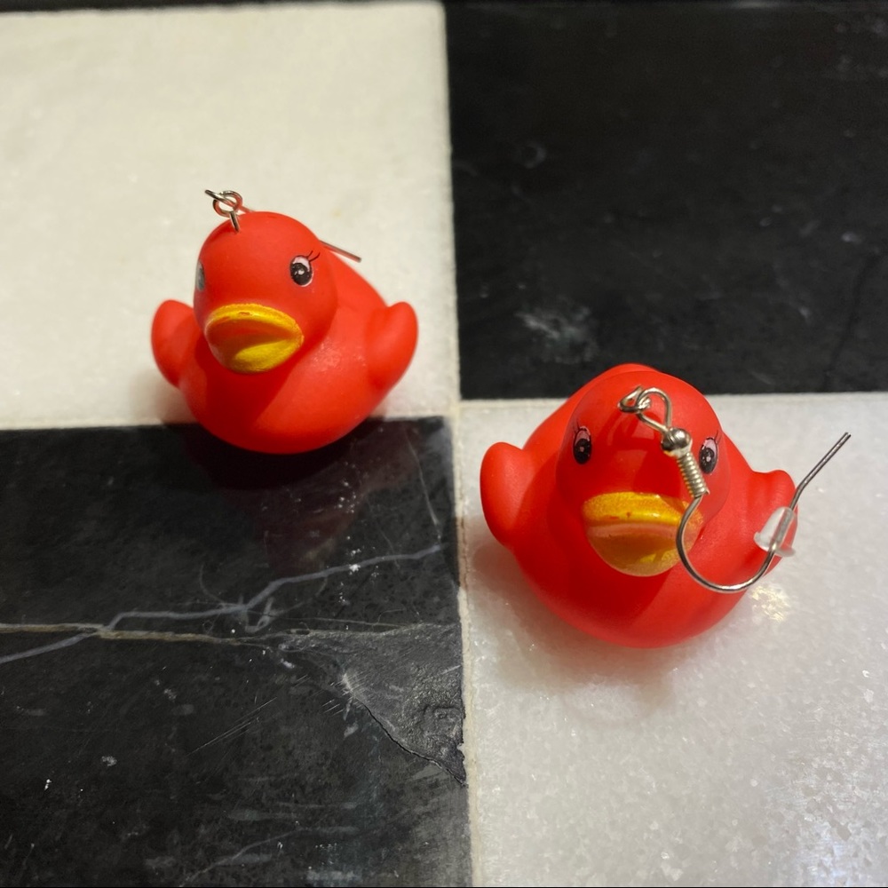 RED RUBBER DUCKY EARRINGS - Picture 4 of 4